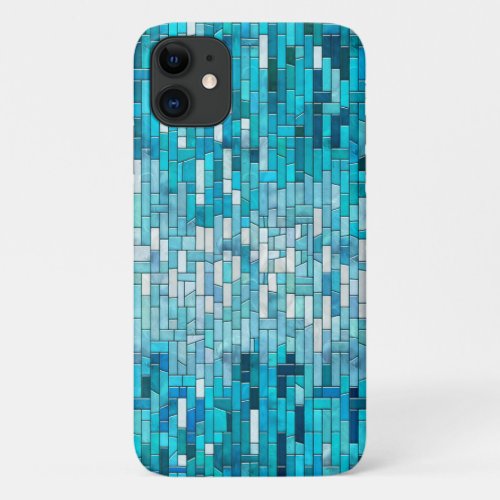 Aquamarine Abstract Mosaic Art iPhone 11 Case