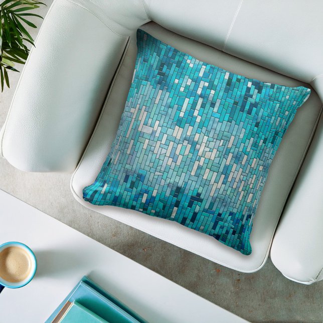 Aquamarine Abstract Mosaic Art Throw Pillow (Creator Uploaded)