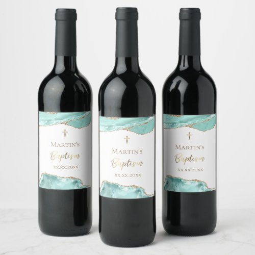 aquamarine agate Baptism Wine Label