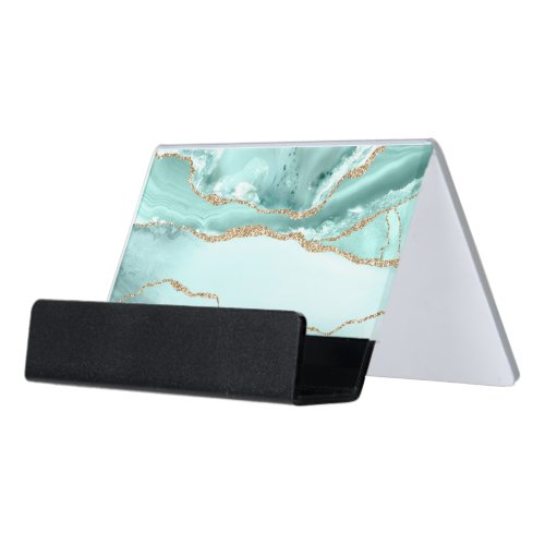 Aquamarine Agate Desk Business Card Holder