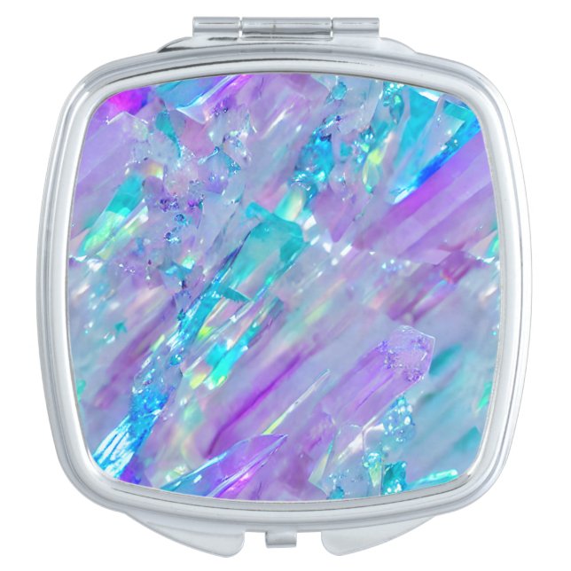 Aquamarine and Amethyst Crystal Compact Mirror (Front)