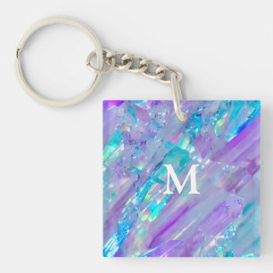 Aquamarine and Amethyst Crystal Keychain