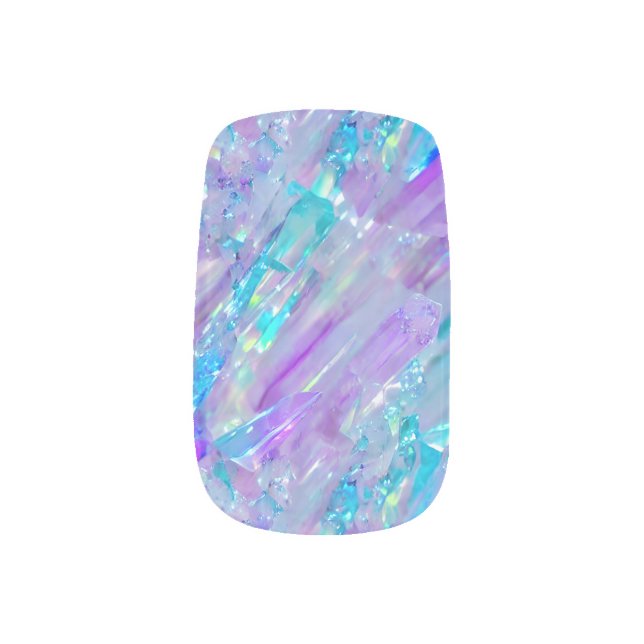 Aquamarine and Amethyst Crystal Minx Nail Art (Left Thumb)
