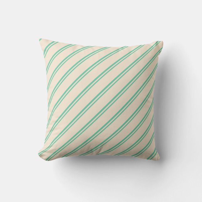 Aquamarine and Beige Stripes/Lines Pattern Pillow (Front)