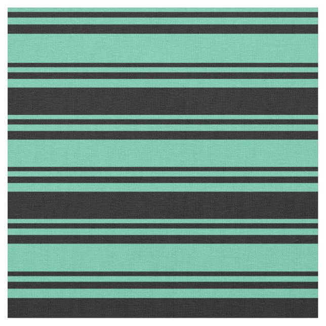 Aquamarine and Black Colored Lines Pattern Fabric (Close Up)