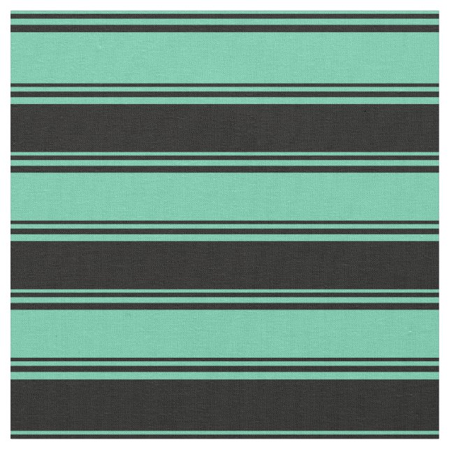 Aquamarine and Black Stripes/Lines Pattern Fabric (Close Up)