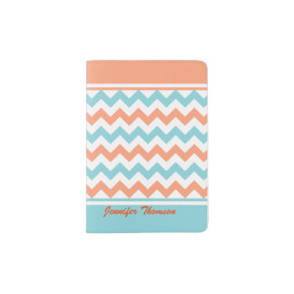 Aquamarine and Coral Chevron Passport Holder
