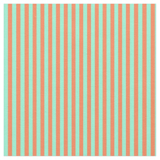 Aquamarine and Coral Lined Pattern Fabric
