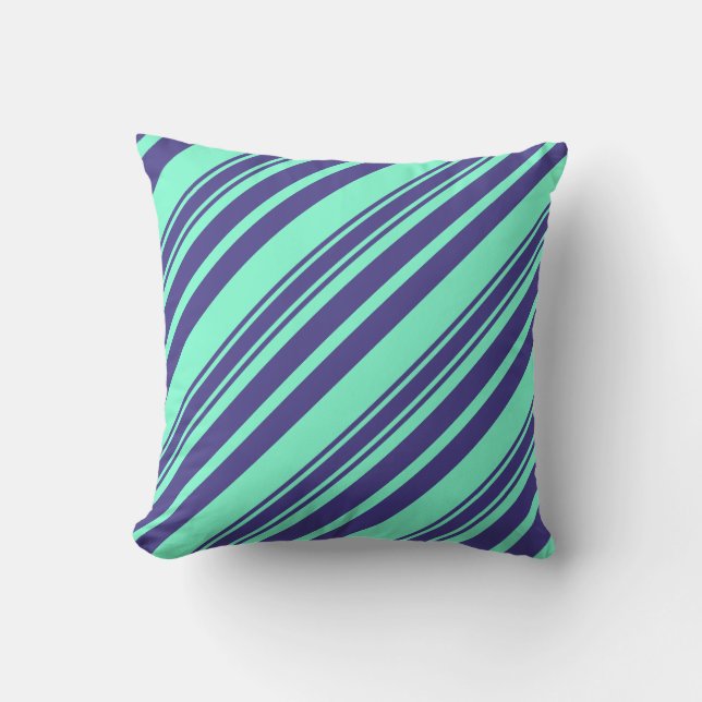 Aquamarine and Dark Slate Blue Pattern Pillow (Front)