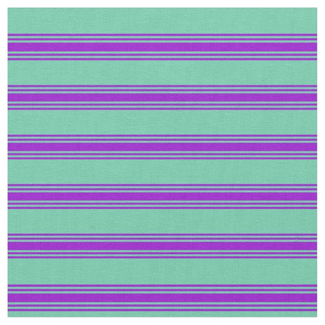 Aquamarine and Dark Violet Colored Lines Fabric (Close Up)
