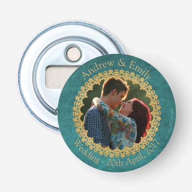 Aquamarine and Gold Bottle Opener (Front)