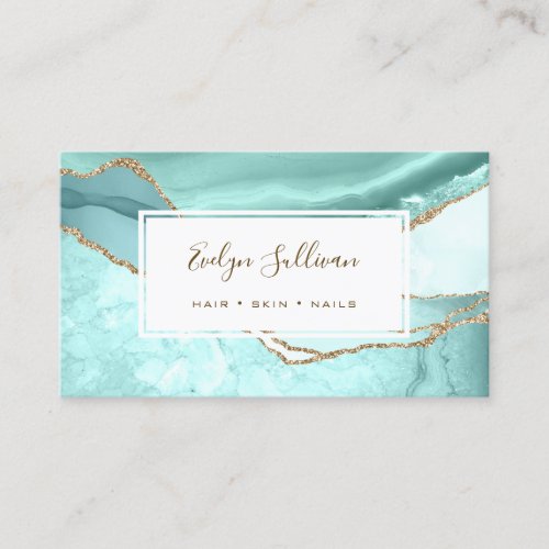 aquamarine and gold glitter agate business card