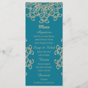 Aquamarine and Gold Indian Style Menu Cards