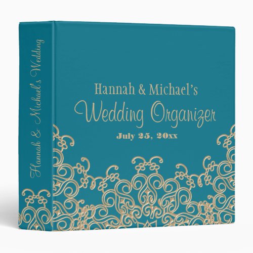 AQUAMARINE and Gold Indian Style Wedding Organizer 3 Ring Binder