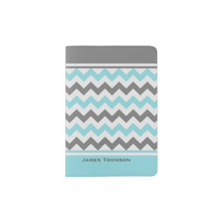 Aquamarine and Gray Chevron Passport Holder
