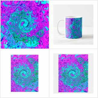 Aquamarine and Magenta Cool Retro Liquid Swirl