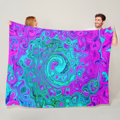 Aquamarine and Magenta Cool Retro Liquid Swirl Fleece Blanket