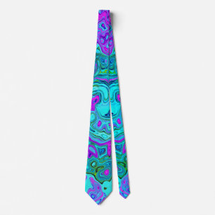 Aquamarine and Magenta Cool Retro Liquid Swirl Neck Tie