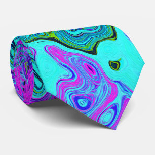 Aquamarine and Magenta Cool Retro Liquid Swirl Neck Tie