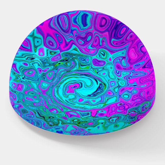 Aquamarine and Magenta Cool Retro Liquid Swirl Paperweight (Angled)