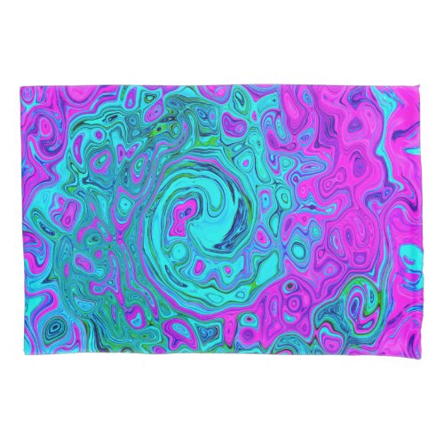 Aquamarine and Magenta Cool Retro Liquid Swirl Pillow Case
