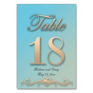 Aquamarine and Peach Wedding Table Card - Number18