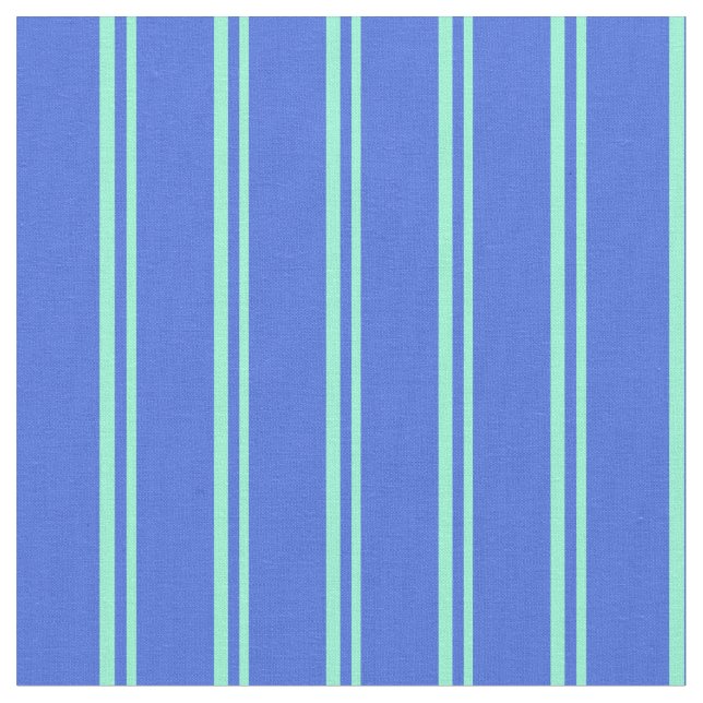 Aquamarine and Royal Blue Pattern of Stripes Fabric (Close Up)