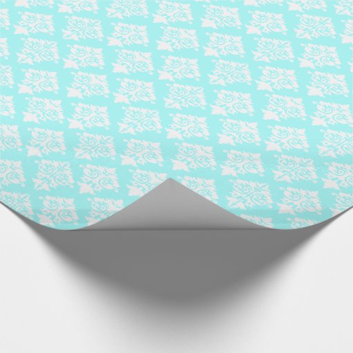 Aquamarine and White Damask Wrapping Paper Zazzle