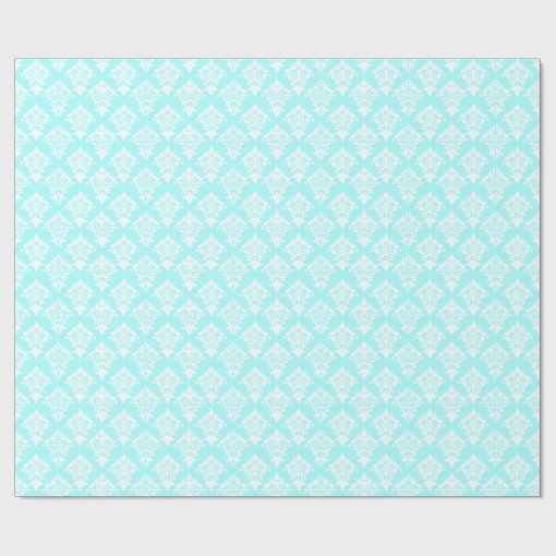 Aquamarine and White Damask Wrapping Paper Zazzle
