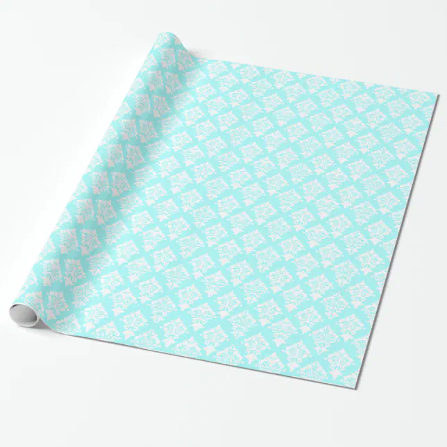 Aquamarine and White Damask Wrapping Paper Zazzle