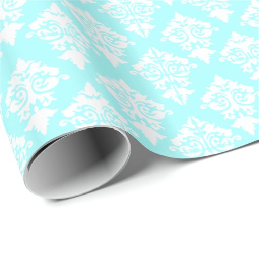 Aquamarine and White Damask Wrapping Paper Zazzle