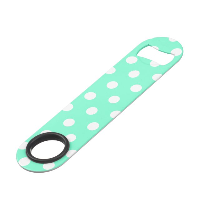 Aquamarine and White Polka Dot Speed Bottle Opener (Back Angled)