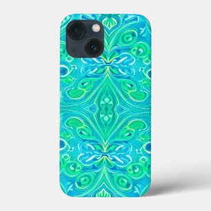 Aquamarine Arabesque Bohemian Pattern  iPhone 13 Mini Case