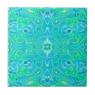 Aquamarine Arabesque Bohemian Pattern Ceramic Tile