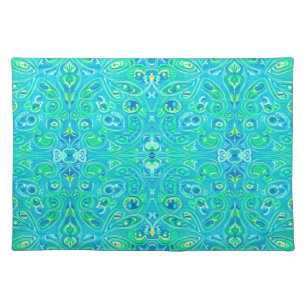 Aquamarine Arabesque Bohemian Pattern Cloth Placemat