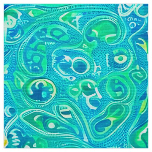 Aquamarine Arabesque Bohemian Pattern Fabric