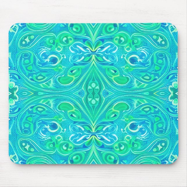 Aquamarine Arabesque Bohemian Pattern Mouse Pad (Front)