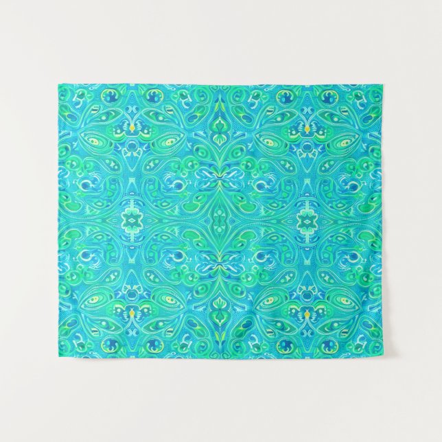 Aquamarine Arabesque Bohemian Pattern Tapestry (Front (Horizontal))