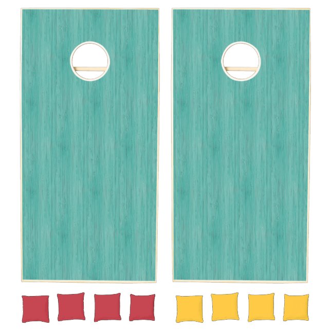 Aquamarine Bamboo Wood Grain Look Cornhole Set (Set)