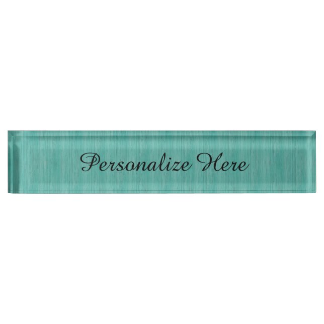 Aquamarine Bamboo Wood Grain Look Desk Name Plate (Front)