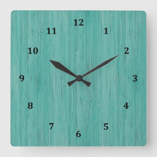 Aquamarine Bamboo Wood Grain Look Square Wall Clock