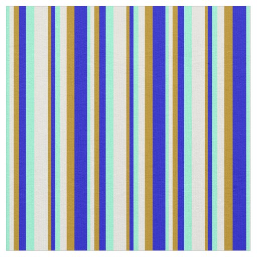 Aquamarine, Beige, Dark Goldenrod, and Blue Lines Fabric