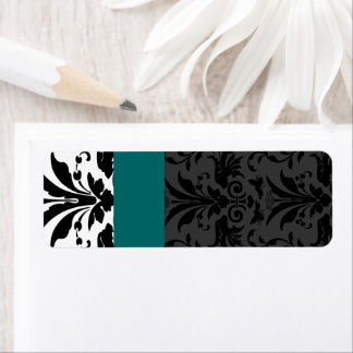 Aquamarine & Black Bumble Bee Damask Address Label