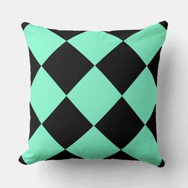 Aquamarine Black Checker Diamond Pattern Throw Pillow (Front)
