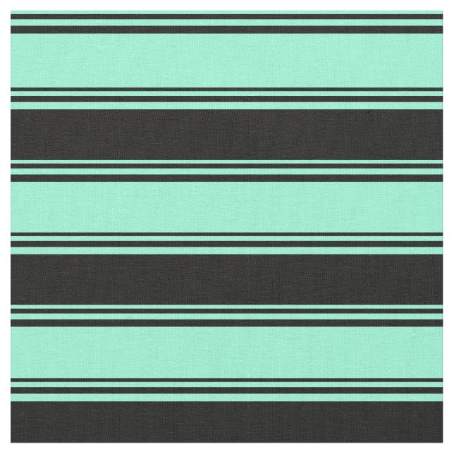 Aquamarine & Black Colored Lined/Striped Pattern Fabric (Close Up)