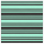 [ Thumbnail: Aquamarine & Black Colored Lined/Striped Pattern Fabric ]
