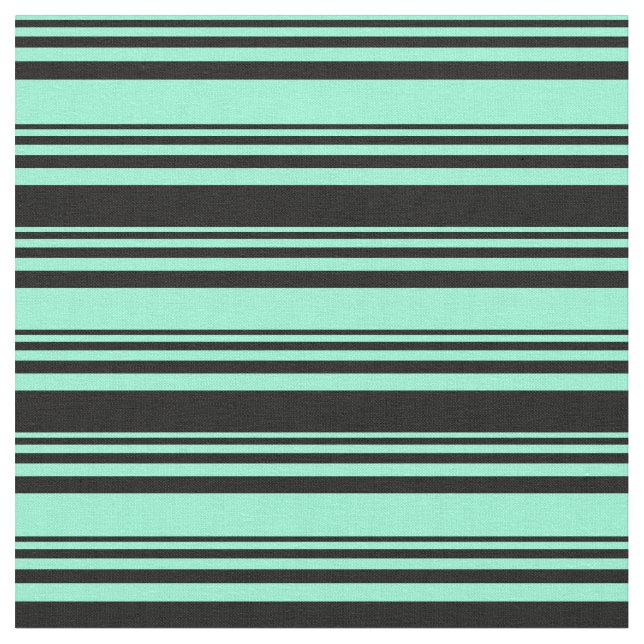 Aquamarine & Black Colored Lined/Striped Pattern Fabric (Close Up)