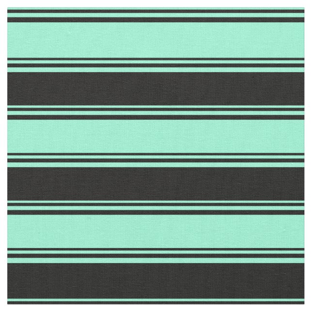 Aquamarine & Black Colored Lines Fabric (Close Up)