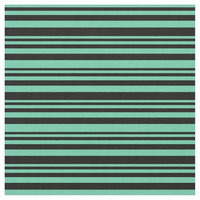 Aquamarine & Black Colored Stripes Pattern Fabric (Close Up)
