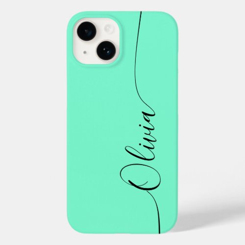 Aquamarine Black Elegant Calligraphy Script Name Case_Mate iPhone 14 Case